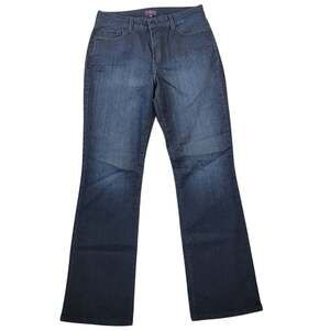 NYDJ Bootcut Jeans 10 Dark Wash Lift Tuck Denim Faux Leather Detail Biker